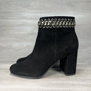 Kurt Geiger Black Ankle Boots with Silver Chain Detail